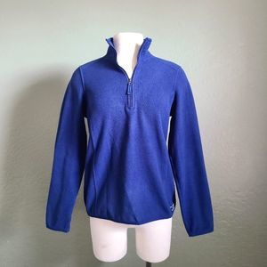 LL Bean Blue Fleece Pull Over Sweatshirt 1/4 Zip Collar Long Sleeve Womens S